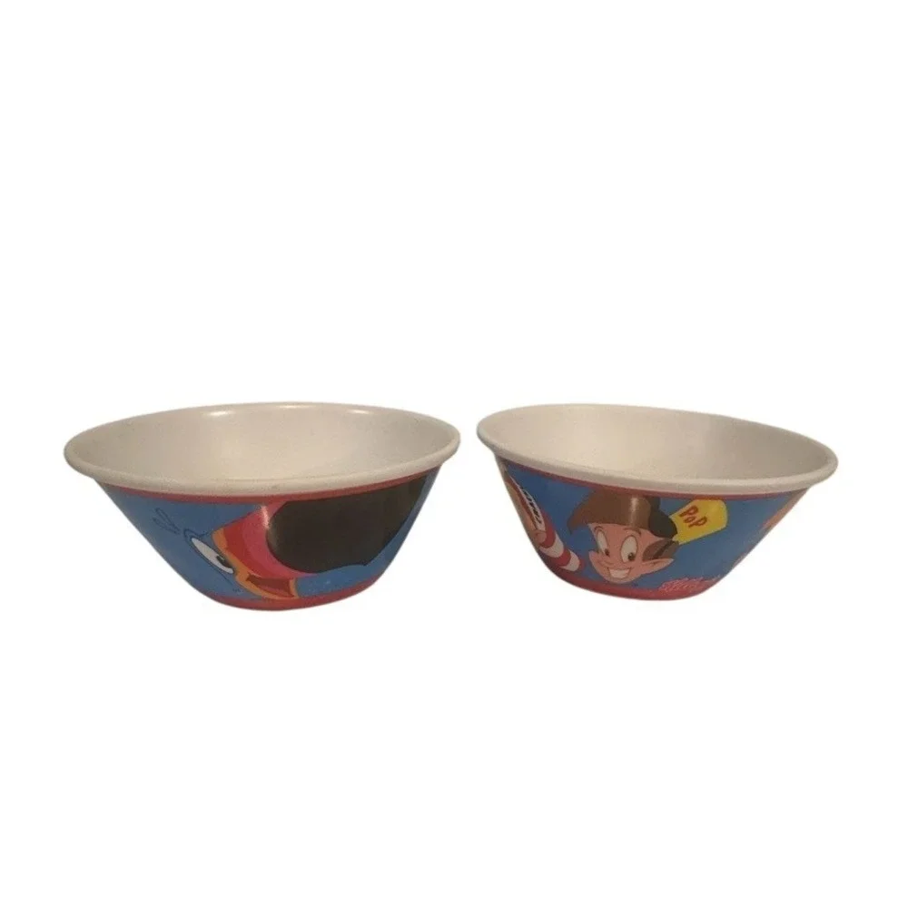 2 Kelloggs Cereal Bowls Rice, Crispies, Snap Crackle Pop Froot Loops Two Can Sam